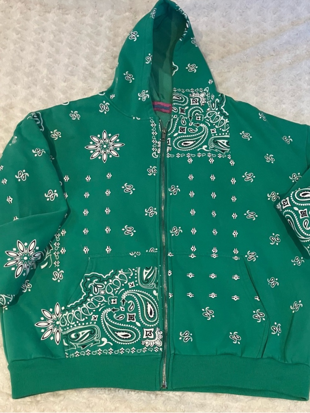 Edikted Green Bandana-Print Zip Hoodie
